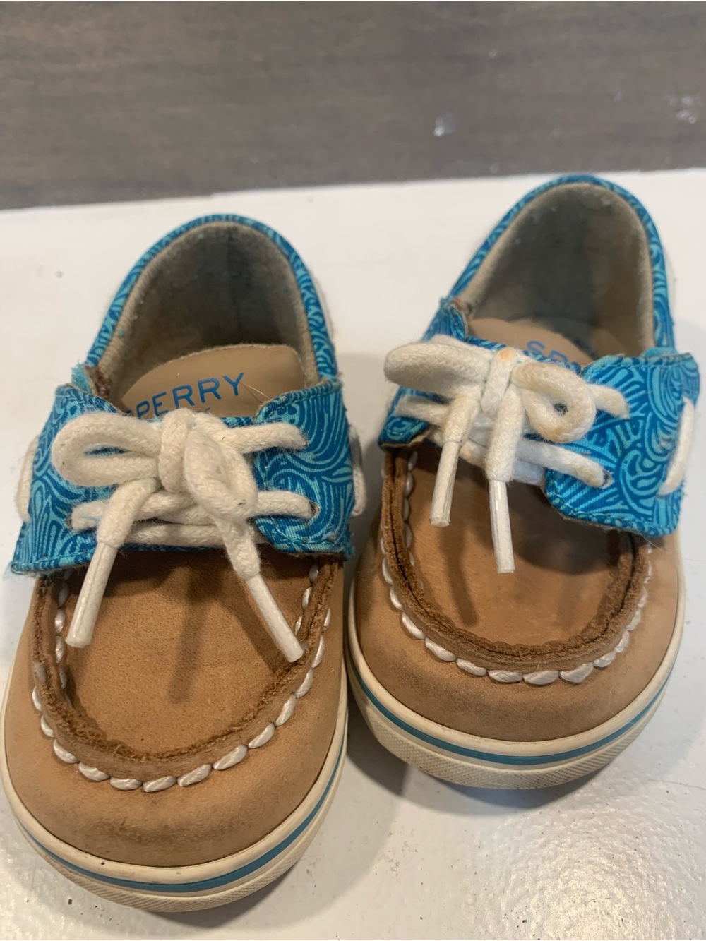 Sperry Topsiders Baby Girls Loafers Brown Blue Print Size 4M Preppy Boating - Picture 4 of 7